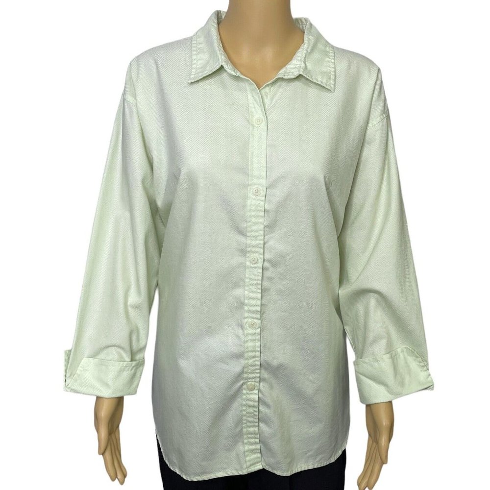 Jockey Womens XXL Pale Green Long Sleeve Button Up Blouse Shirt Top Wrinkle Free